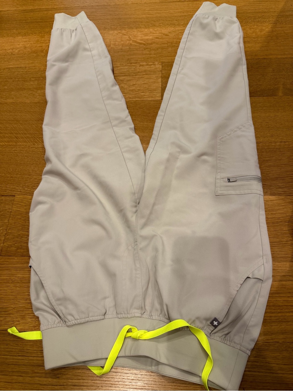 FIGS clay color Jogger Pants with Neon Yellow Drawstring